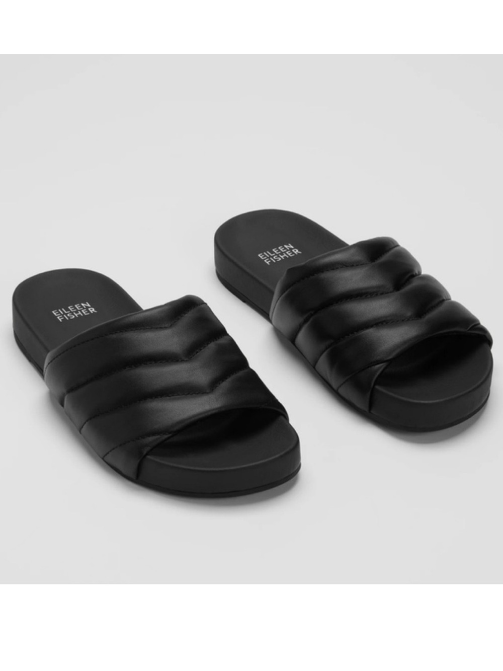 Eileen Fisher Haze Black Nappa Leather Slide Sandal Quilted Size 7.5 Comfy